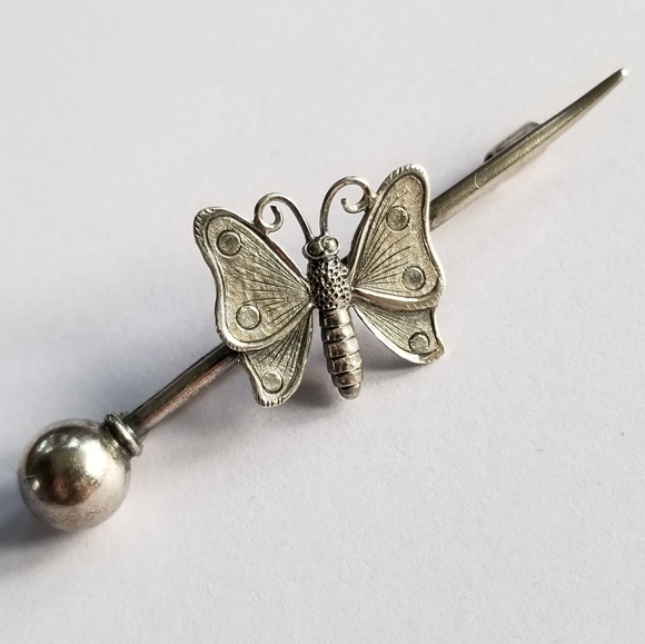 Relisted -antique Butterfly bar pin brooch Sterling Silver victorian edwardian - Picture 7 of 13
